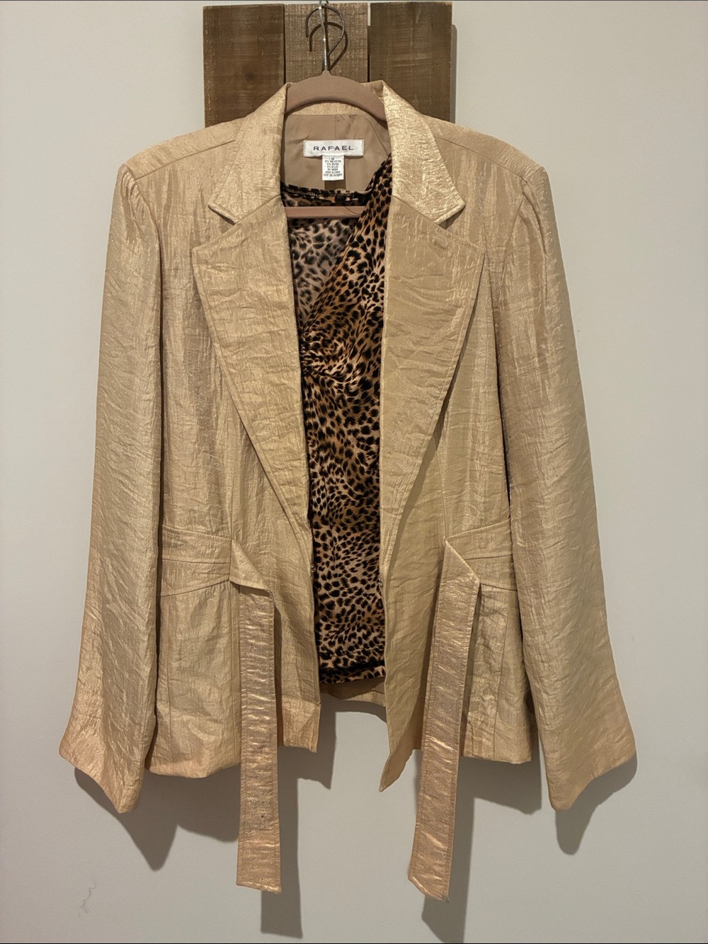 RAFAEL Cream Metallic Textured Blazer with Leopard Lining
